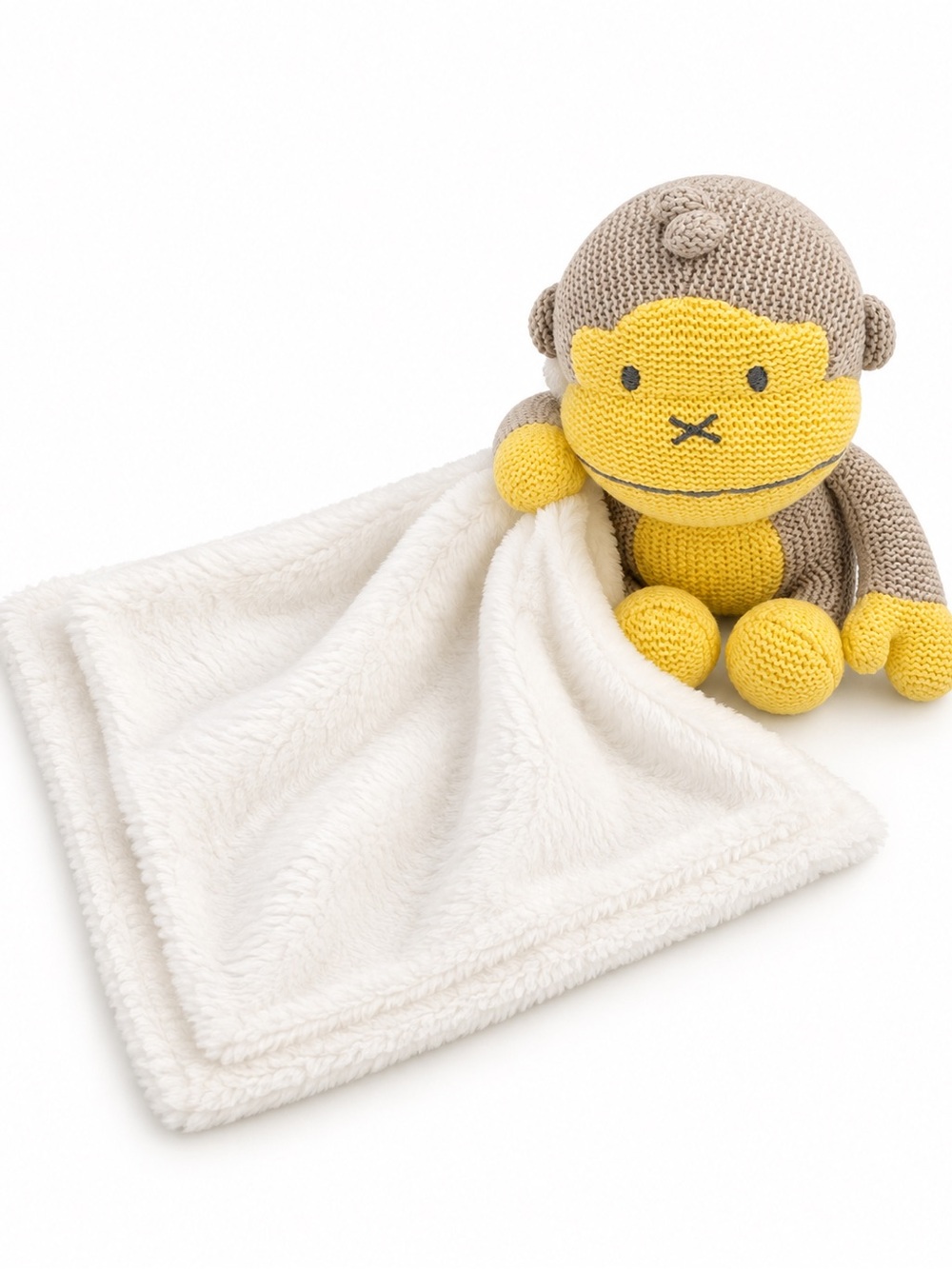 Baby Bum Knit Monkey Security Blanket Lovey Plush Gray & Yellow